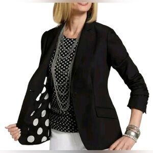 Chico’s  XL Women’s Jacket Black Polka Dot Lining 1-Button Roll Sleeve Career
